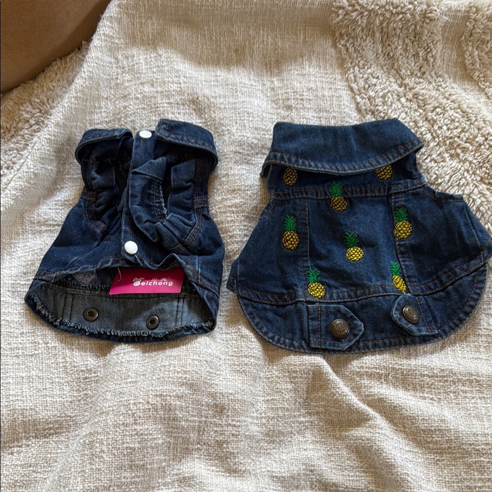 Blue Denim Dog Jacket with Playful Pineapple Patches